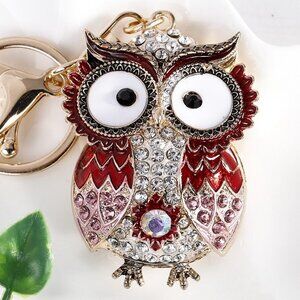 Red Owl Keychain Rhinestone Lucky Owl Charm Owl Bag Charm